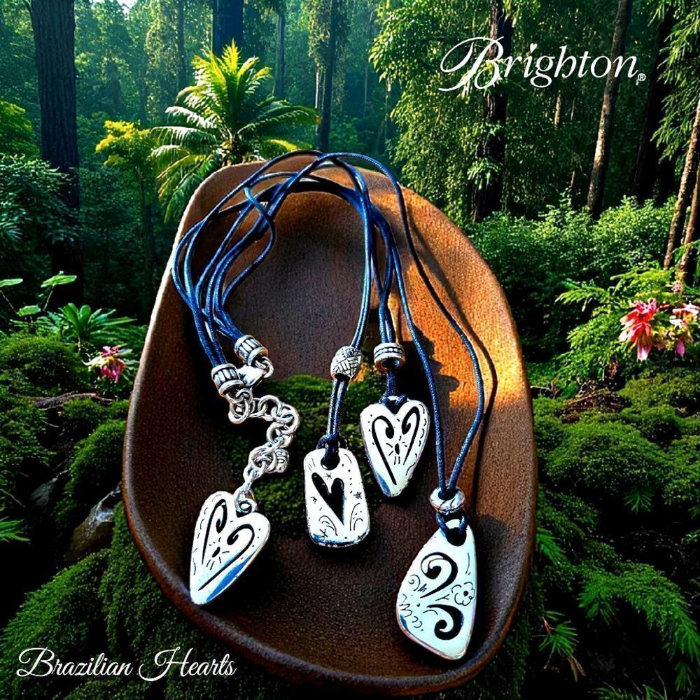 BRIGHTON "Brazilian Hearts" Black, Silver Hearts Necklace STATEMENT MAKING!